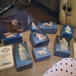 Vintage 1980’s 15 Piece Avon White Bisque Porcelain Nativity Collectibles